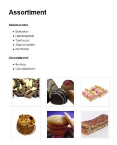 Screenshot van de pagina "Assortiment"
